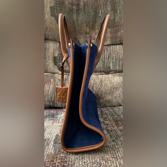 Michael Kors blue and brown logo-print canvas tote. - Picture 6 of 12